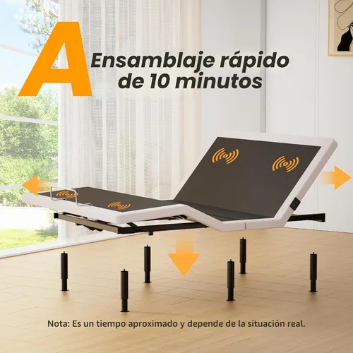 Vista 4 de Base de Cama Completa Ajustable con Masaje, Base de Cama Ajustable con Control Remoto Inalámbrico, Puertos USBX2, Luz Bajo la Cama, Altura Ajustable