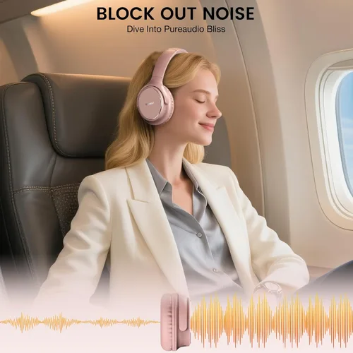 Vista 2 de Auriculares con cable USB C sobre la oreja con micrófono, control de volumen, puerto compartido y diadema ajustable, auriculares estéreo plegables
