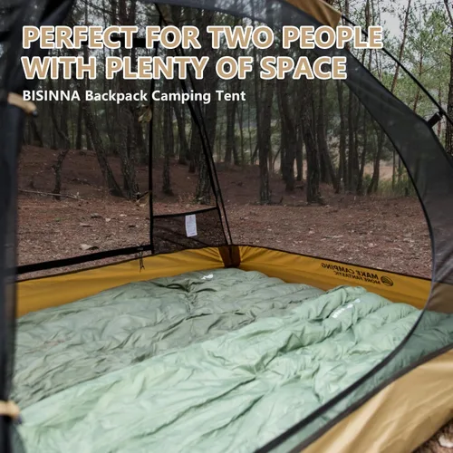 Vista 4 de BISINNA Tienda de campaña para 2 personas, ligera, impermeable, 3 estaciones, con poste de aluminio para montañismo al aire libre, senderismo, viajes