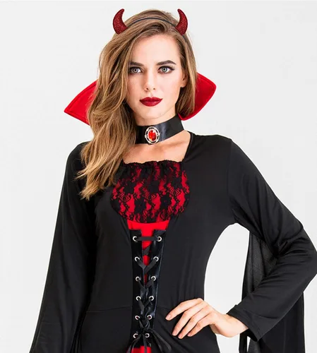 Vista 3 de Ellzk Diadema de cuernos de diablo con purpurina para Halloween, disfraz de diablo, cosplay
