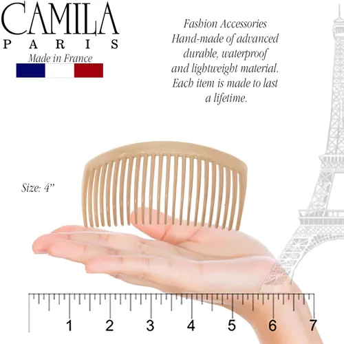 Vista 3 de Camila Paris CP3022 - Peines laterales franceses grandes, curvados, beige con torsión francesa para el cabello, decorativas, pinzas de sujeción