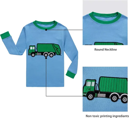 Vista 2 de KikizYe Conjunto de pijamas para niños y niñas pequeños, 100% algodón, ropa de dormir