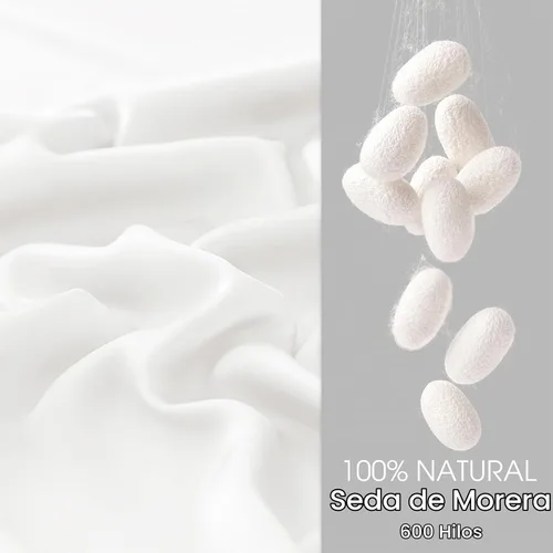 Vista 2 de Juego de 2 fundas de almohada 100% seda de morera tamaño Queen para cabello y piel, juego de 2 seda grado más alto 6A, suave, transpirable Blanco