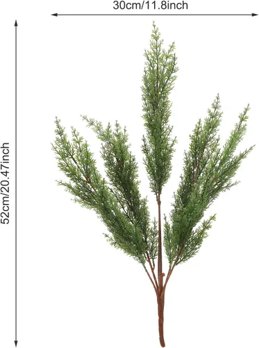 Vista 6 de 3 ramas de ciprés artificiales, 20.5 pulgadas, púas de pino de imitación de tallo largo, ramas de cedro, guirnalda de ramas de hoja perenne
