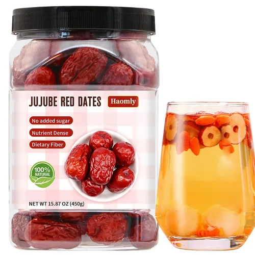 Vista 10 de Haomly Dátiles de azufaifo, 10.58 oz/300 g, aperitivo natural para la salud, dulce y masticable y deliciosos dátiles secos, dátiles rojos de gran