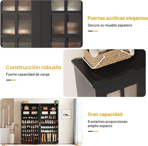 Vista 7 de Tribesigns Zapatero alto con puertas, almacenamiento de zapatos de 8 niveles con estantes ajustables, moderno organizador de zapatos para entrada