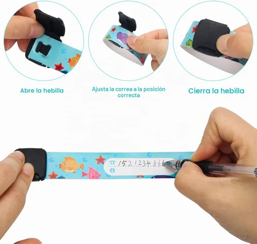 Vista 3 de 16 pulseras de identificación de seguridad para niños, ajustables e impermeables, pulseras de identificación reutilizables para niños y niñas