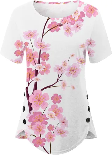 Vista 3 de Boho Tops for Women,Womens Crew Neck Basic Shirts Short Sleeve Tunic Tops Casual Trendy Solid Color Tee Shirt