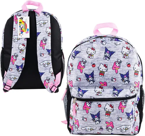 Vista 2 de Hello Kitty My Melody, Kuromi, Allover Print Mochila escolar grande de 16 pulgadas