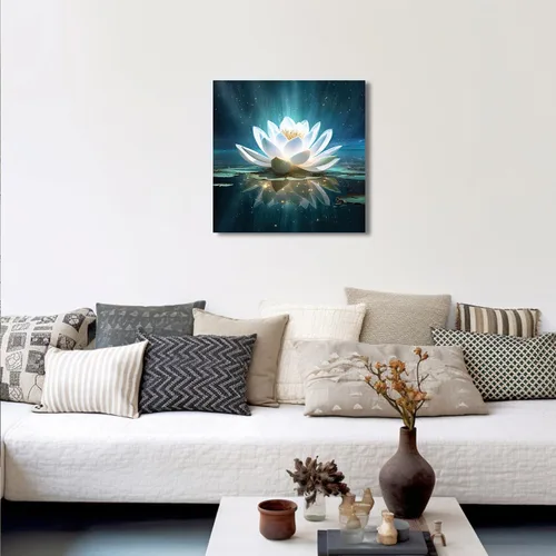 Vista 2 de QIXIANG Lienzo decorativo para pared de baño zen, pinturas de flores brillantes de loto para sala de estar, dormitorio, yoga, spa, meditación Loto
