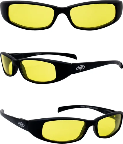 Vista 8 de Global Vision Nuevo Gafas Attitude Eye wear, con montura negra mate y lentes amarillas. Muy elegante, el amarillo hace que