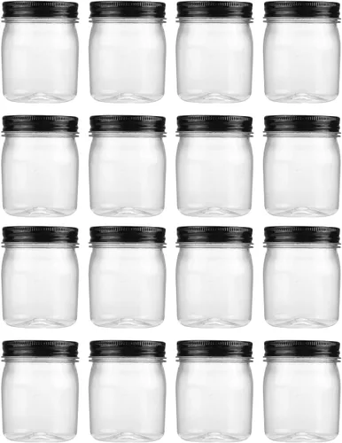 Vista 26 de Novelinks - Tarros de plástico de 8 onzas y tarros de plástico transparente con tapas, 8 onzas 8 Pack, Black, Plastic Containers with Lids, Small
