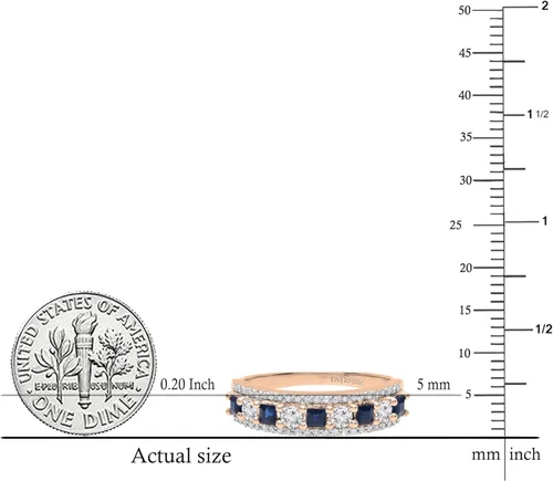 Vista 5 de Dazzlingrock Collection Anillo de boda de 9 piedras de zafiro azul princesa y diamante blanco redondo de 0.098 in cada uno en oro de 14 quilates