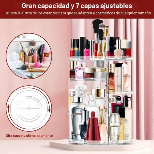 Vista 3 de Organizador de maquillaje giratorio de 360 grados, organizador de cosméticos ajustable para bricolaje, carrusel de maquillaje, estante giratorio