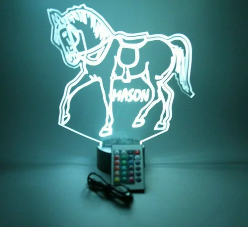 Vista 5 de MIRROR MANIA Lámpara LED de luz LED con nombre personalizado, luz nocturna grabada para caballos corriendo, jinete, semental, lámpara de mesa – It's