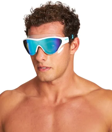 Vista 5 de ARENA Gafas de natación unisex para adultos, gafas de natación para hombres y mujeres, de gran ajuste, espejo de policarbonato/lente sin espejo