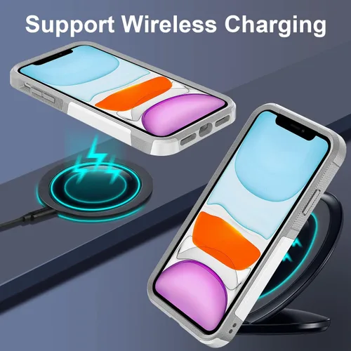 Vista 6 de Funda protectora híbrida de doble capa para iPhone 11 Pro Max con patrón blanco de absorción de golpes y carcasa híbrida de doble capa de silicona
