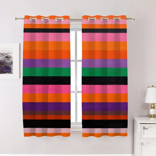 Vista 34 de Cortinas de cocina de hojas de arce otoñales para ventanas, hojas verdes y rojas sobre cenefas opacas negras, tratamientos de ventana de poliéster