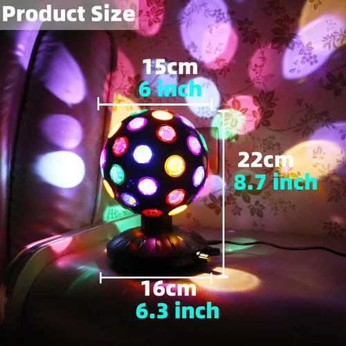 Vista 2 de Proyector de luz nocturna LED de bola de discoteca giratoria de 360°, lámpara ajustable de brillo para fiestas, iluminación, Halloween, Navidad