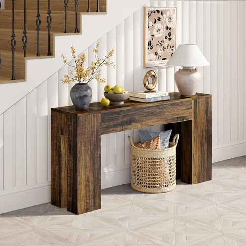 Vista 4 de Epecoya Mesa consola extra larga para entrada, sala de estar, mesa de madera de granja de 71 pulgadas, consola rectangular con base doble de madera
