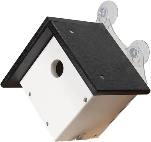 Vista 2 de JCs Wildlife Casa Wren de montaje en ventana de madera de polietileno reciclada (negro)