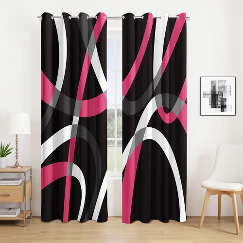 Vista 10 de weesire Cortinas opacas modernas para dormitorio, sala de estar, 2 paneles, 100% opacas, cortinas con patrón circular blanco y negro, cortinas