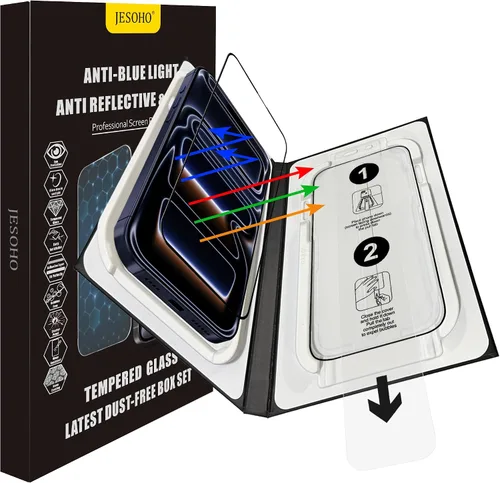 Vista 11 de Protector de pantalla de luz azul para iPhone 12 Pro Max (2020-6.7 pulgadas), protección ocular HD transparente con bloqueo de luz azul, vidrio