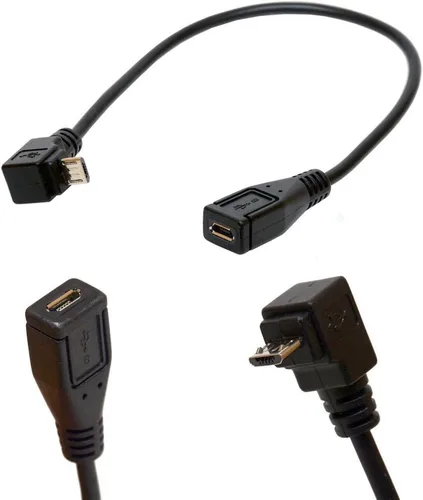 Vista 5 de Cable de extensión micro B de 5 pines en ángulo recto de 90 grados (9.8 in) Adaptador macho a hembra Cable USB de sincronización y carga (abajo)