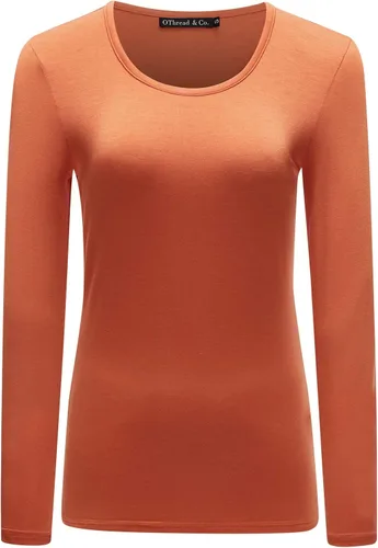Vista 14 de OThread & Co. Camiseta de manga larga con cuello redondo para mujer, capa básica, de elastano Albaricoque