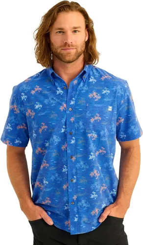Vista 32 de HUK Camisa Kc Scott estampada Kona, camisa de rendimiento con botones de manga larga para hombre Fish Chaos - Blanco