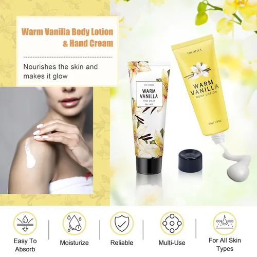 Vista 4 de Regalos para mujeres, Juego de autocuidado cálido de vainilla de 10 piezas para baño y cuerpo para amigas, para ella, mejor amiga, mamá, esposa