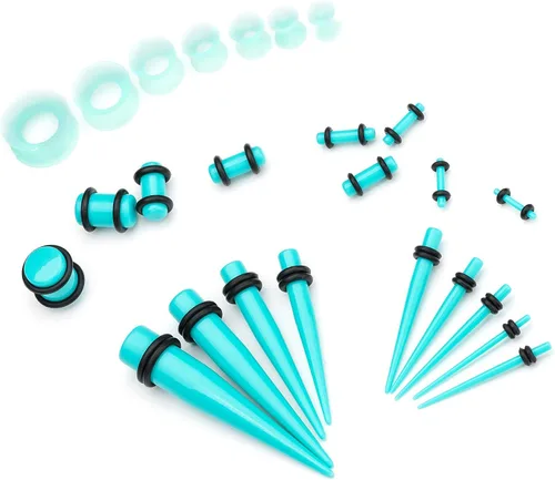 Vista 6 de CABBE KALLO Juego de 50 dilatadores de oreja de silicona, dilatadores y tapones acrílicos 14G-00G, juego de expansores de ojal para mujeres