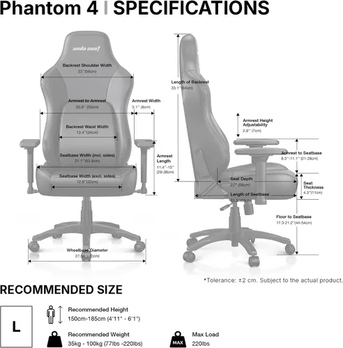 Vista 3 de Anda Seat Phantom 4 - Silla de oficina para juegos, de tela, regular Tela negra
