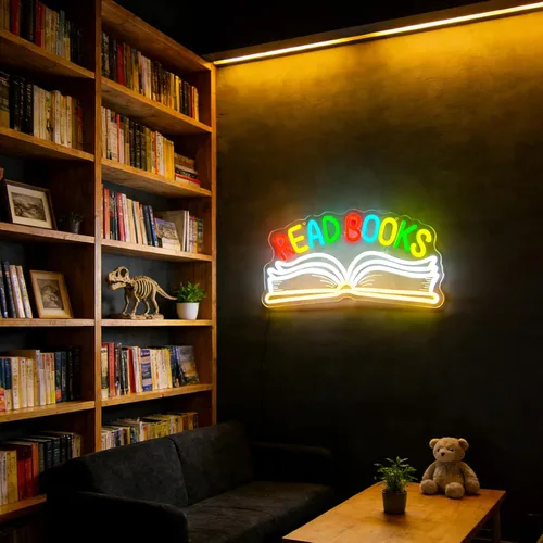 Vista 5 de Read Books - Letrero de neón para decoración de pared, libro de lectura regulable LED, letrero de luz de neón para arte, positivo, dormitorio