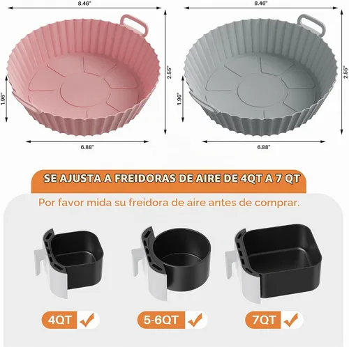 Vista 3 de ME.FAN Forros de silicona para freidora de aire para freidora de aire de 4 a 7 cuartos de galón [2 unidades] Cesta reutilizable para freidora