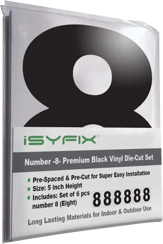 Vista 47 de iSYFIX Calcomanías de vinilo negro con el número 7 (siete), paquete de 6 calcomanías autoadhesivas de 7 pulgadas, calcomanías troqueladas y Negro