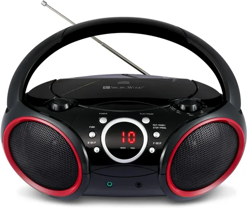 Vista 9 de SINGING WOOD 030C Reproductor de CD portátil Boombox AM FM Radio de sintonización analógica, línea auxiliar, conector para auriculares, asa