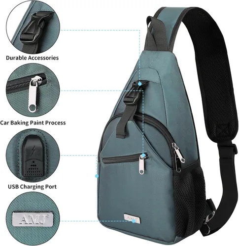 Vista 15 de AMJ Bolso bandolera para hombres y mujeres, mochila de hombro casual, mochila de pecho para senderismo y viajes