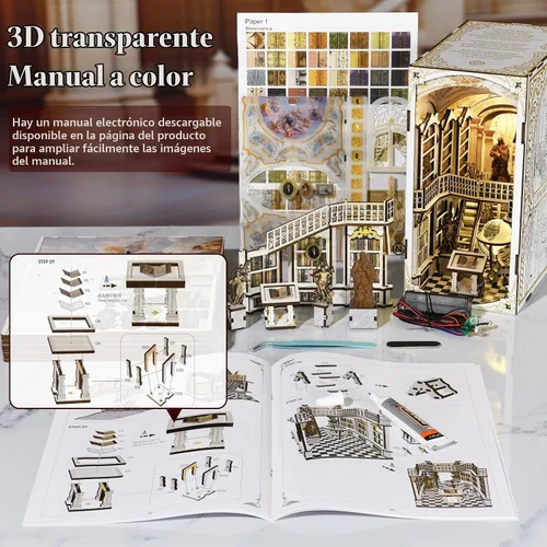 Vista 6 de CCCDF Kit de Rincón de Libros, Kit de Casa de Muñecas en Miniatura DIY, Rompecabezas de Madera 3D Sujetapuntas Inserto de Estantería Decorativo