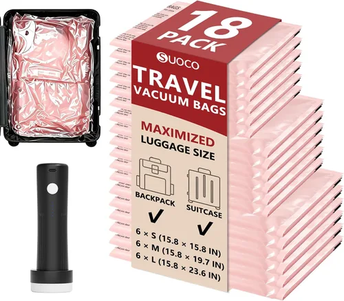 Vista 22 de Travel Vacuum Bags for Clothing with Cordless Pump 18 Combo, Black