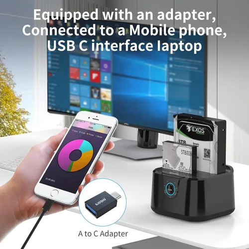 Vista 2 de GODO USB 3.0 a SATA III Mini Estación de acoplamiento de disco duro externo de doble bahía para HDD SSD de 2.5/3.5 pulgadas, compatible con clon sin