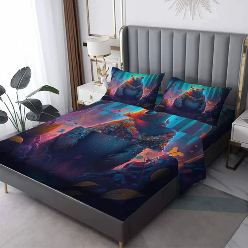Vista 11 de Juego de sábanas de tamaño individual, sábanas de oso – Sábanas y fundas de almohada de microfibra de 3 piezas, juego de sábanas con patrones de Aa