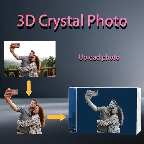 Vista 2 de Foto de cristal 3D, regalo personalizado para ella, él, mamá, papá, padre, regalo para parejas: foto personalizada en cristal, única