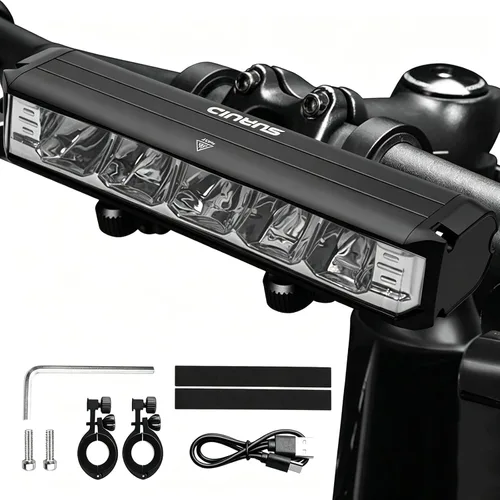 Vista 9 de Suruid Luz LED súper brillante para bicicleta, faro de bicicleta recargable USB, faro de bicicleta impermeable, faro de bicicleta impermeable, luz
