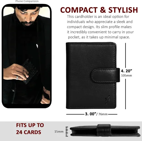 Vista 2 de STARHIDE Funda compacta de cuero genuino suave para tarjetas de crédito con fundas de plástico extraíbles 210 Negro