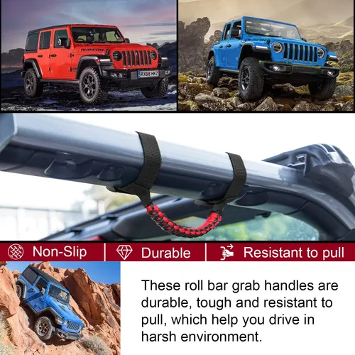 Vista 4 de Barra antivuelco de cuerda de paracaídas de alta resistencia compatible con Jeep Wrangler YJ TJ JK JKU JL JLU Sports Sahara Freedom Rubicon X