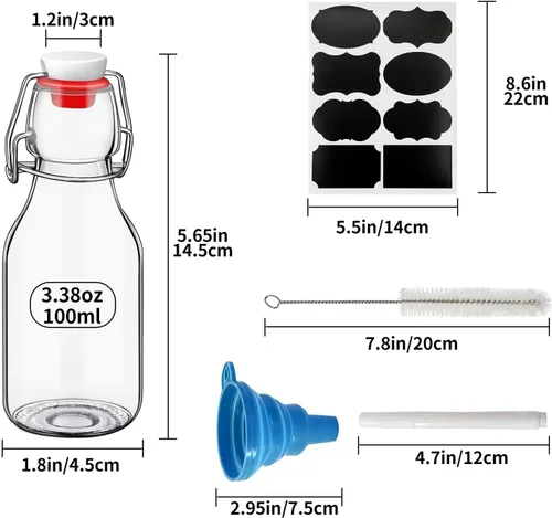 Vista 2 de Paquete de 8 botellas de vidrio abatibles, botella de vidrio pequeña con tapa abatible de 3.38 onzas, botellas de licor pequeñas, botellas de licor