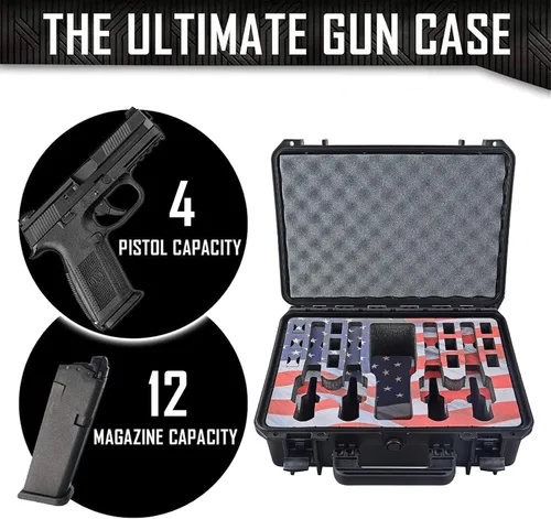 Vista 3 de Estuche para pistola Doro para 4 pistolas 12 con inserto de espuma MyCaseBuilder personalizado, impermeable, resistente, armas de fuego tácticas