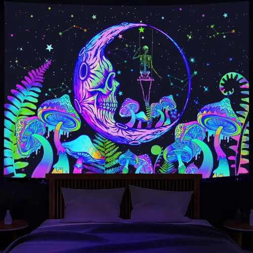 Vista 8 de Bzhilja Tapiz Temático de Juego con Luz Negra, Tapiz de Pared UV Reactivo para Arte de Pared de Juegos para Chicos, Hombres, Niños, Tapiz de Arte