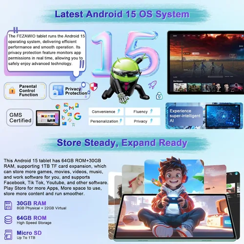 Vista 2 de Tablet Android 15 2026, tabletas de 10 pulgadas con Gemini AI, 30GB+64GB+1TB Expand, tabletas electrónicas 2 en 1 Octa-Core con teclado, mouse, WiFi